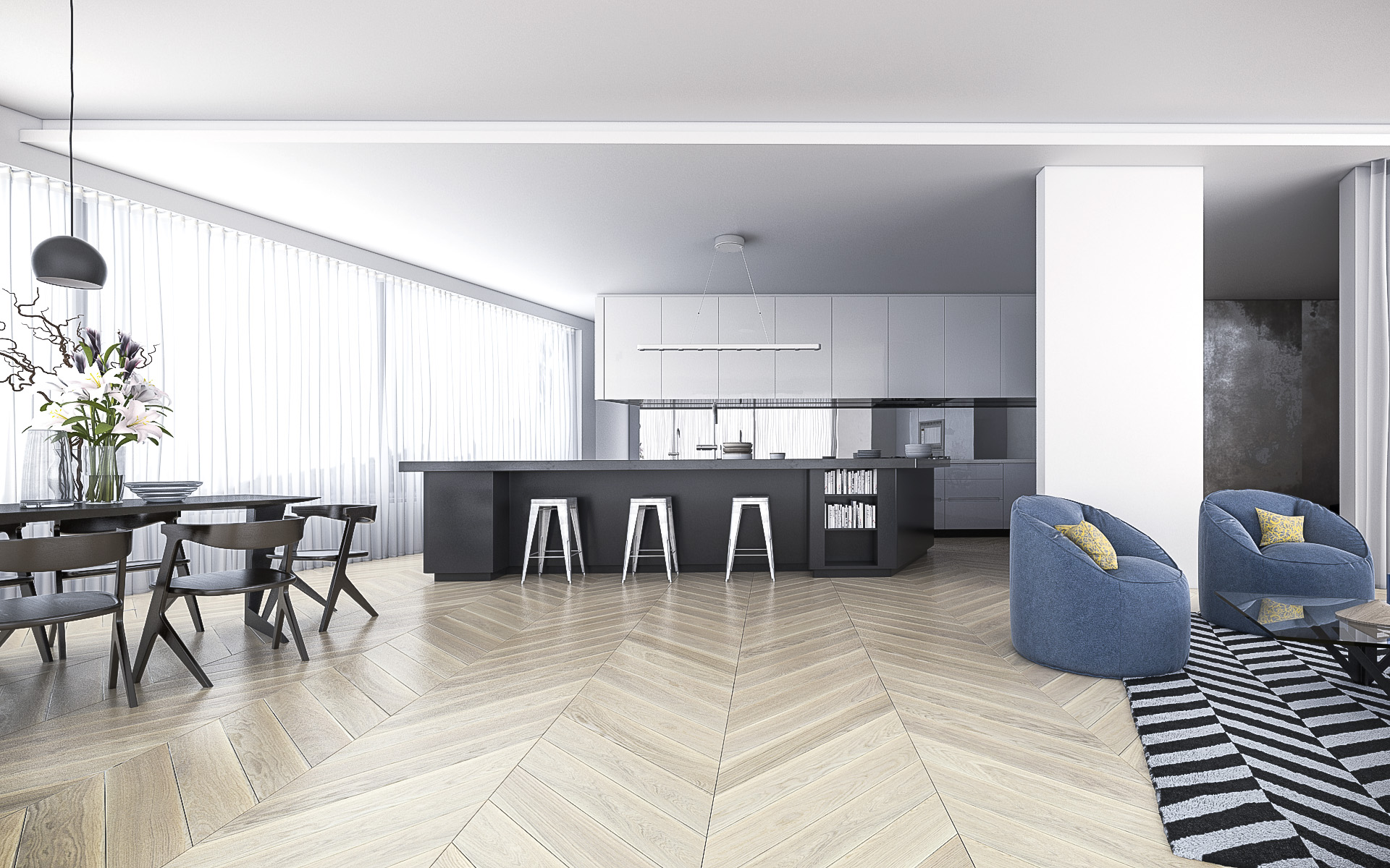 Jawor Parkiet Fertig Deska Chevron Dąb Color Bianco