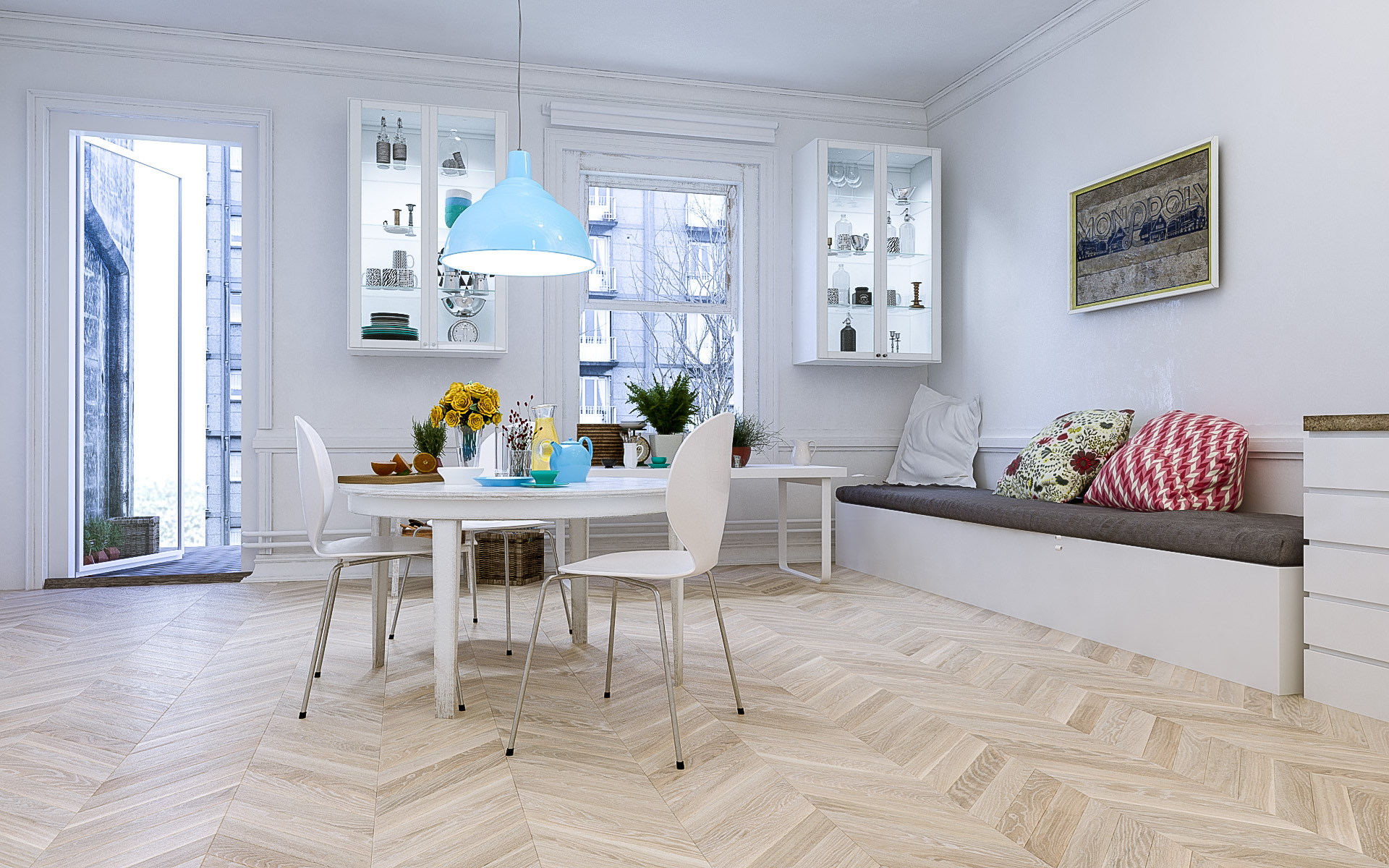 Jawor Parkiet Fertig Parkiet Chevron Dąb Color Bianco